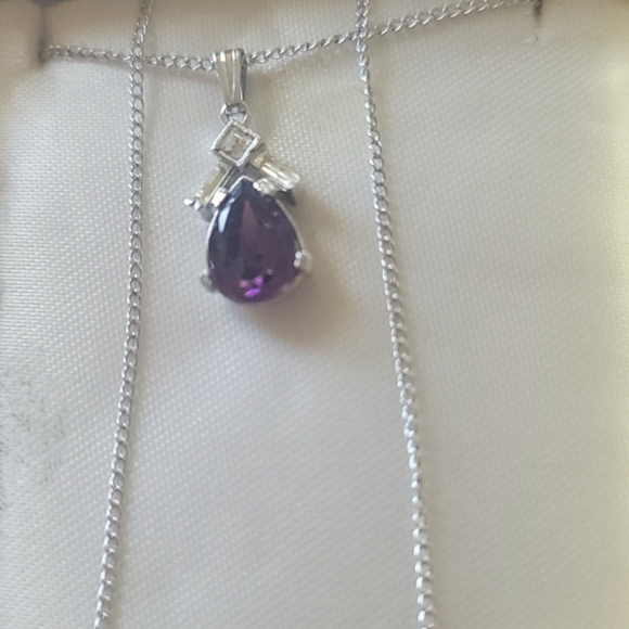 Vintage Trifari Silver Necklace with Amethyst Stone NWOT - Picture 1 of 3